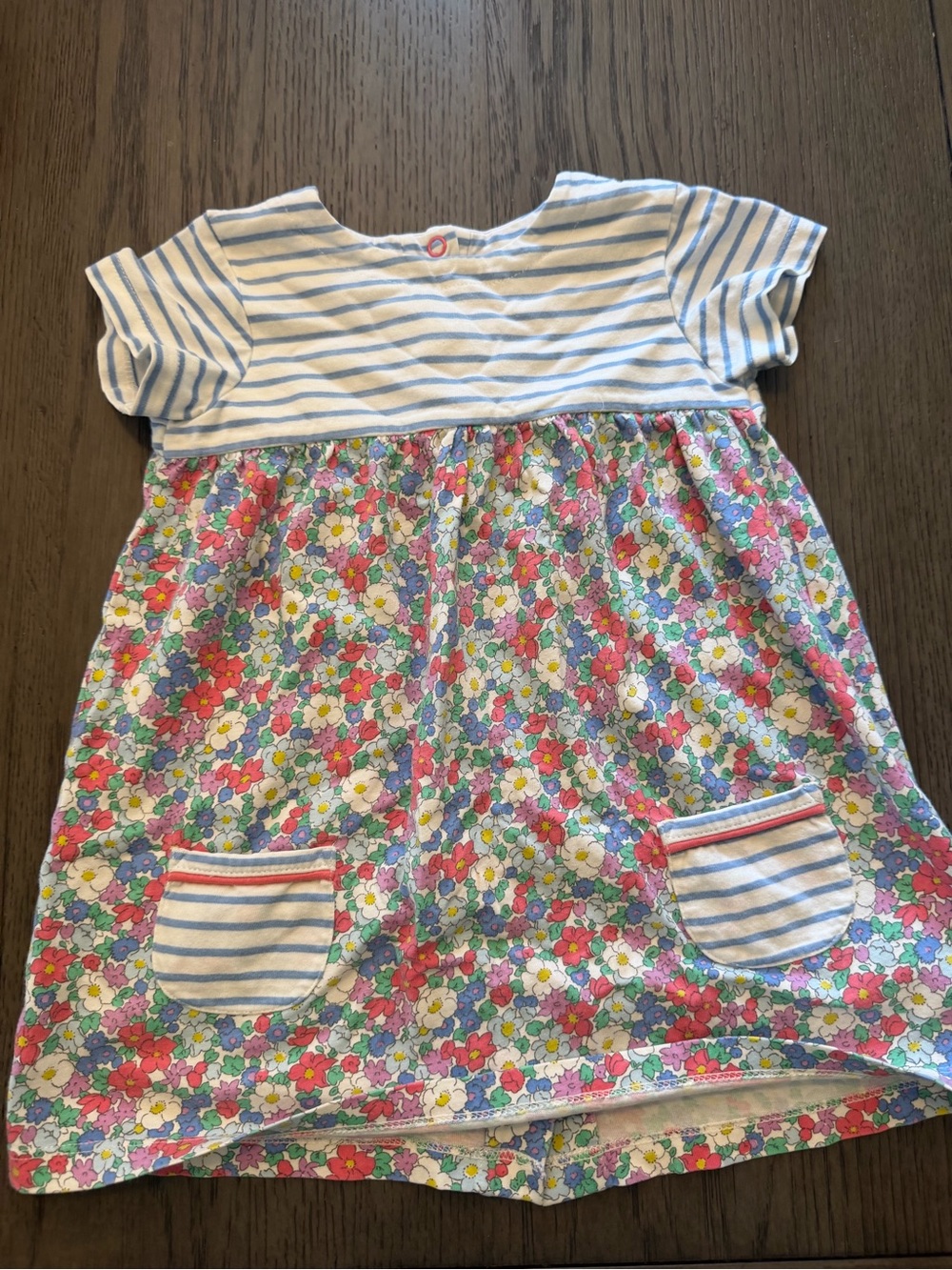 Baby Boden Pink, Purple, Green Floral Short Sleeve Dress - wash wear sz 12-18 m